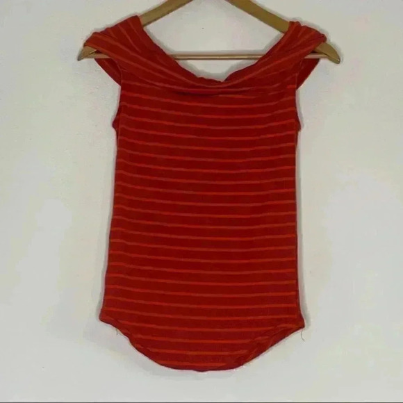 We the free people red orange Melbourne Striped Off-The-Shoulder Rib Knit Top L - Picture 4 of 8